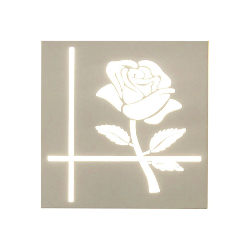 Skørter | Modern Style Square Wall Light with Plants Metal Wall Lamp in White for the Bathroom