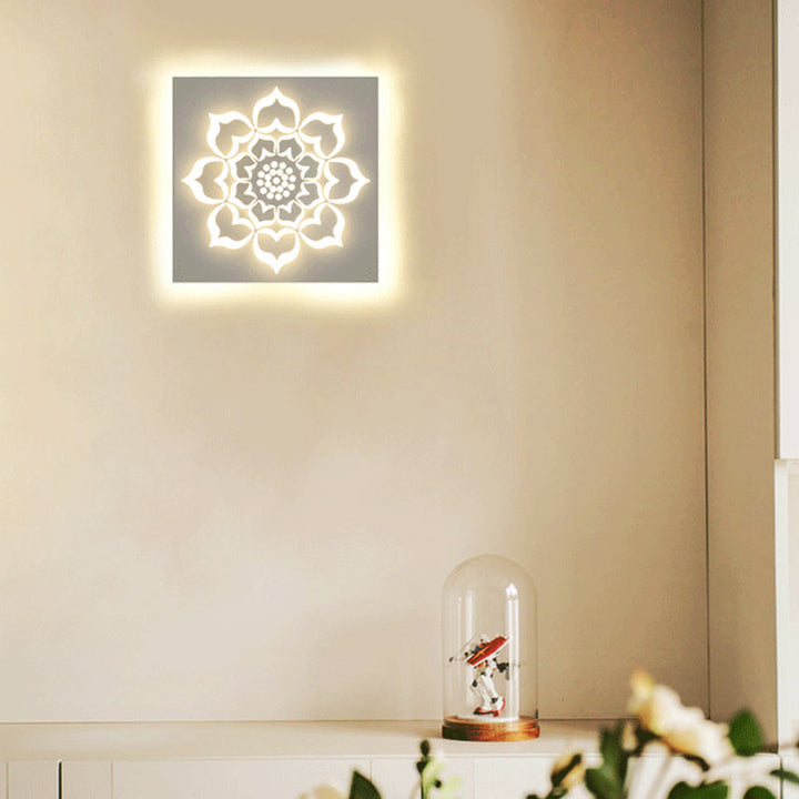 Skørter | Modern Style Square Wall Light with Plants Metal Wall Lamp in White for the Bathroom