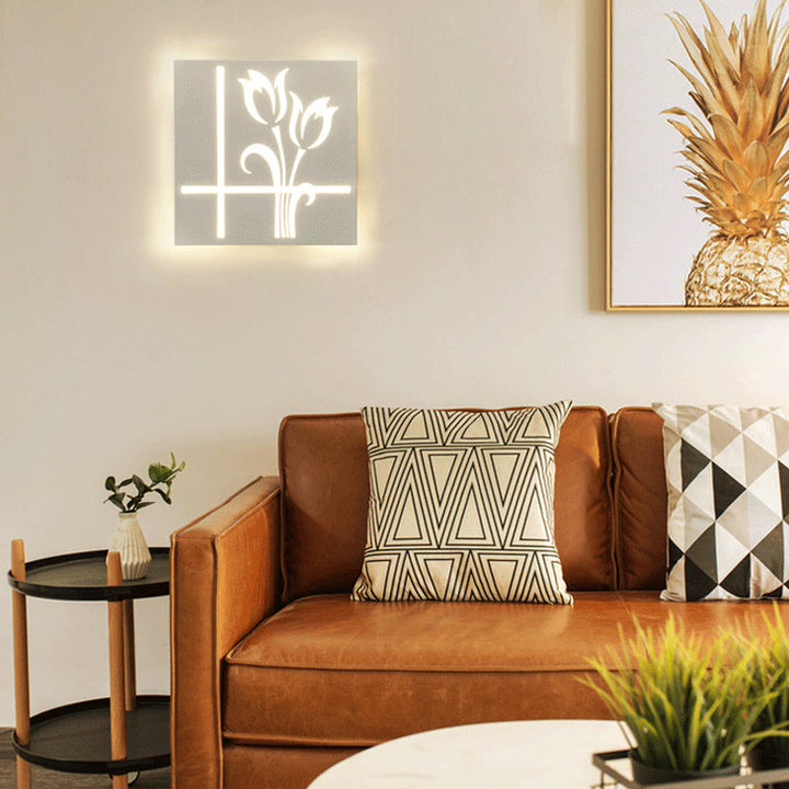 Skørter | Modern Style Square Wall Light with Plants Metal Wall Lamp in White for the Bathroom
