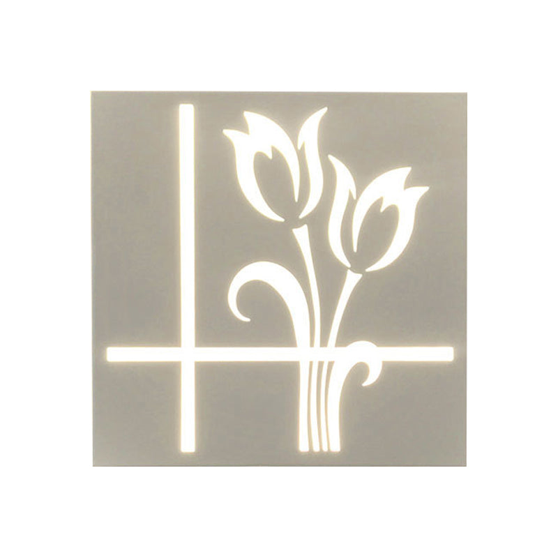 Skørter | Modern Style Square Wall Light with Plants Metal Wall Lamp in White for the Bathroom