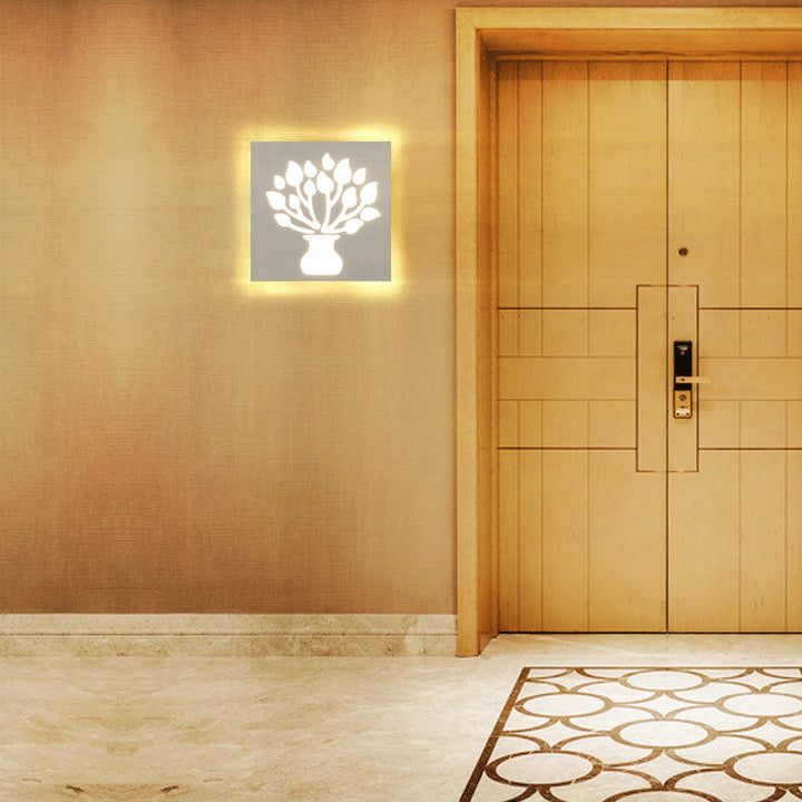 Skørter | Modern Style Square Wall Light with Plants Metal Wall Lamp in White for the Bathroom
