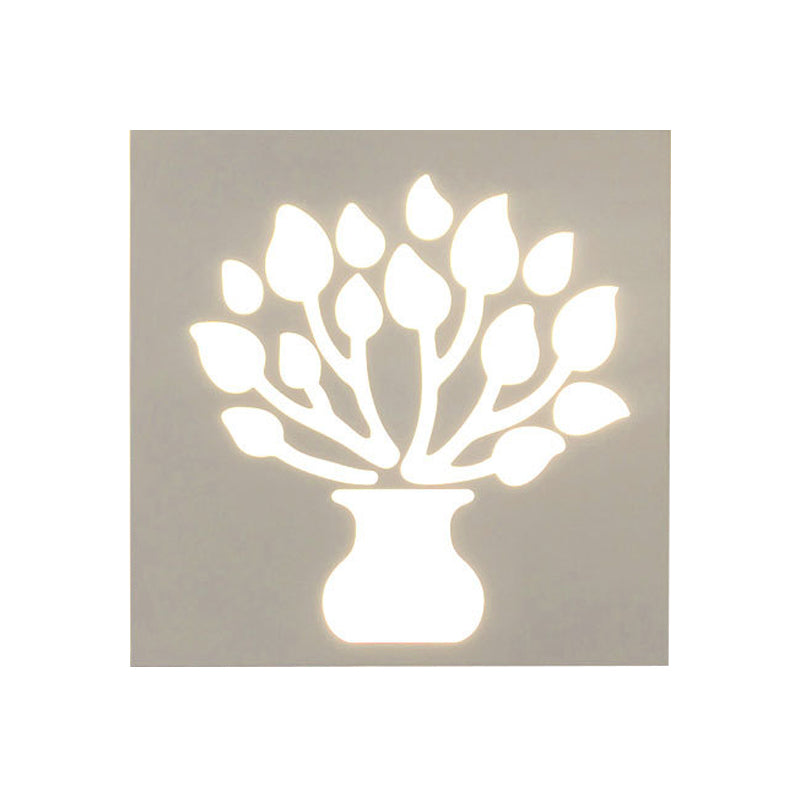 Skørter | Modern Style Square Wall Light with Plants Metal Wall Lamp in White for the Bathroom