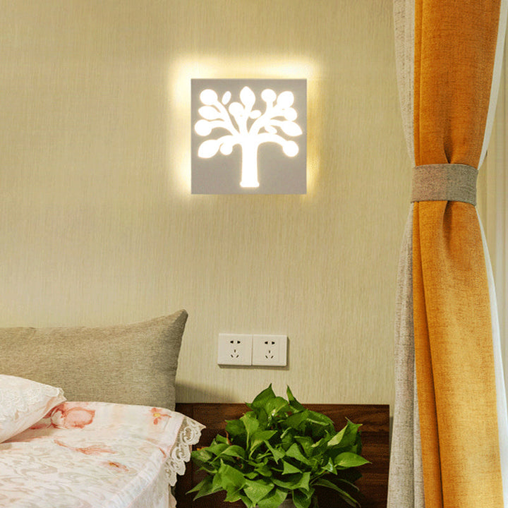 Skørter | Modern Style Square Wall Light with Plants Metal Wall Lamp in White for the Bathroom