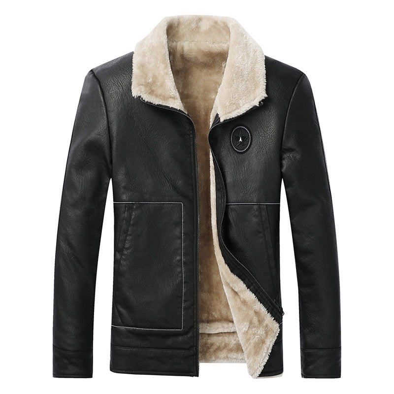 Men's Fashionable Synthetic Leather Jacket with Warm Inner Lining Lisslune