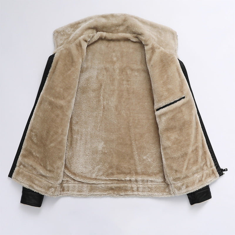 Men's Fashionable Synthetic Leather Jacket with Warm Inner Lining Lisslune