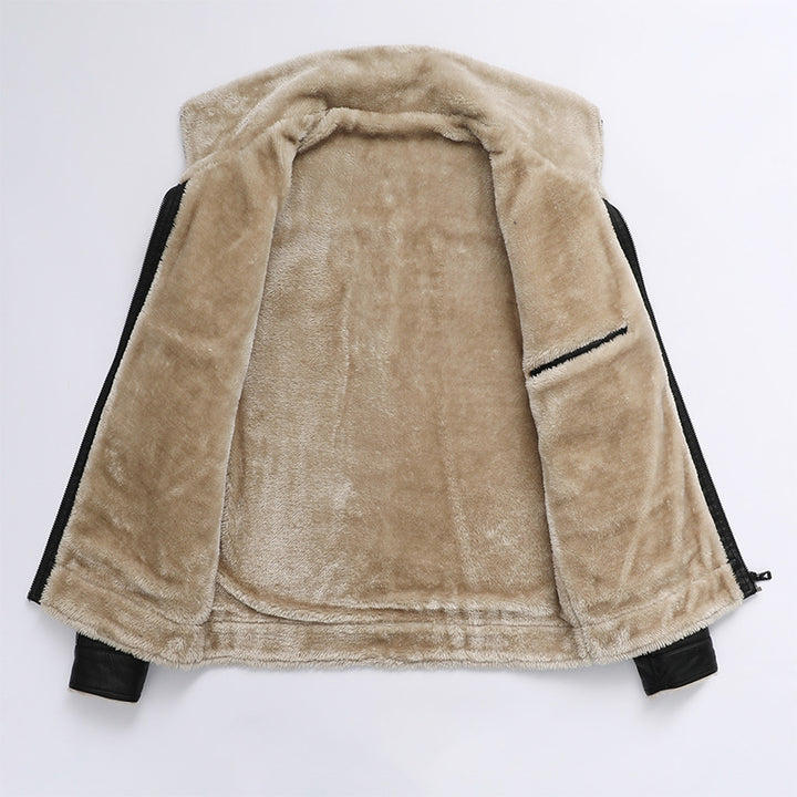 Men's Fashionable Synthetic Leather Jacket with Warm Inner Lining Lisslune