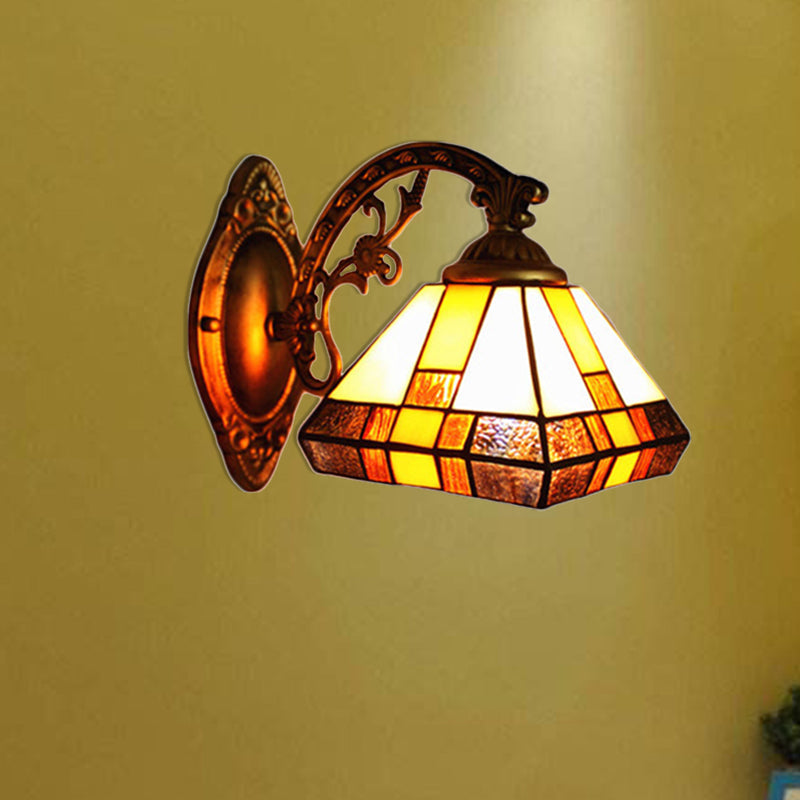 Lisslune | Striped Glass Tapas Wall Light 1 Main Mission Style Mini Wall Lamp Light in Antique Brass