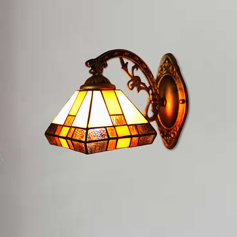 Lisslune | Striped Glass Tapas Wall Light 1 Main Mission Style Mini Wall Lamp Light in Antique Brass
