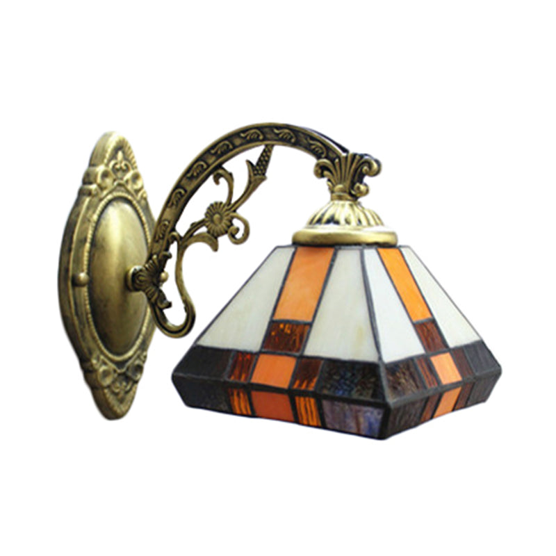 Lisslune | Striped Glass Tapas Wall Light 1 Main Mission Style Mini Wall Lamp Light in Antique Brass