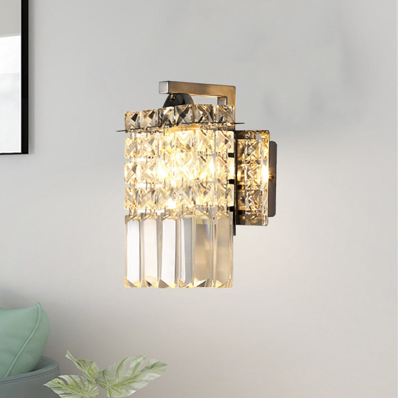 Lisslune | Rectangular wall lamp crystal block wall sconce in chrome with crystal rod draping