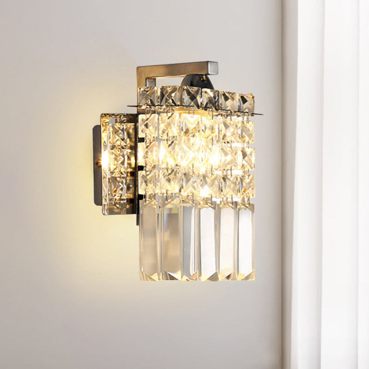 Lisslune | Rectangular wall lamp crystal block wall sconce in chrome with crystal rod draping