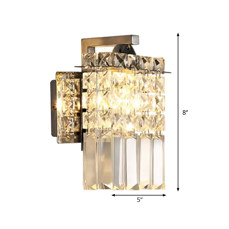 Lisslune | Rectangular wall lamp crystal block wall sconce in chrome with crystal rod draping