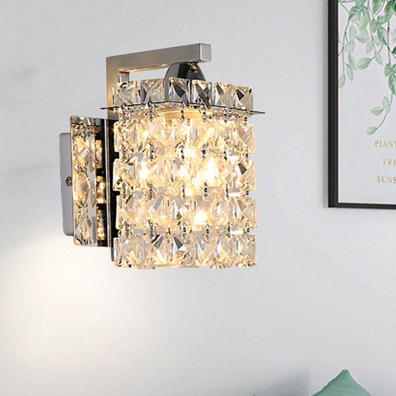 Lisslune | Rectangular wall lamp crystal block wall sconce in chrome with crystal rod draping