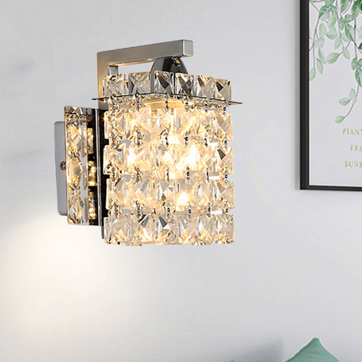 Lisslune | Rectangular wall lamp crystal block wall sconce in chrome with crystal rod draping