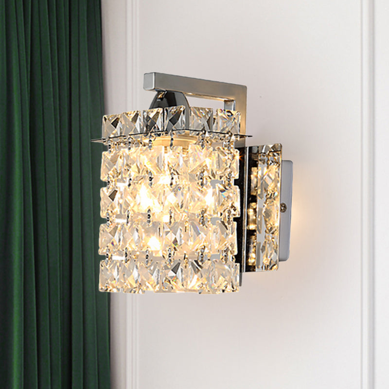 Lisslune | Rectangular wall lamp crystal block wall sconce in chrome with crystal rod draping