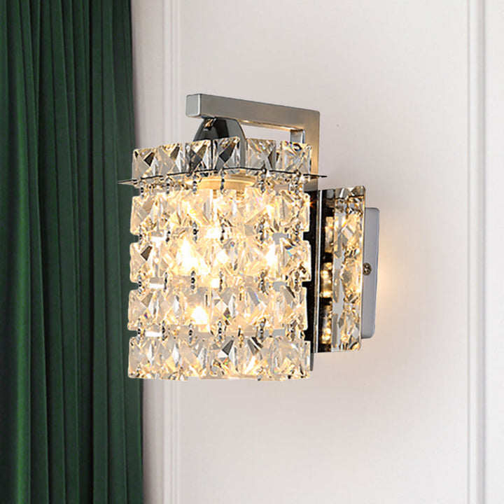 Lisslune | Rectangular wall lamp crystal block wall sconce in chrome with crystal rod draping