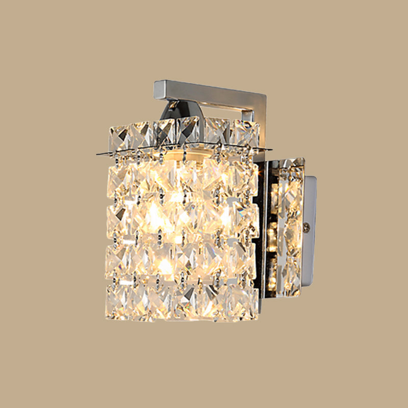 Lisslune | Rectangular wall lamp crystal block wall sconce in chrome with crystal rod draping