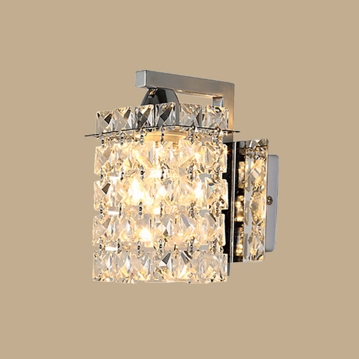 Lisslune | Rectangular wall lamp crystal block wall sconce in chrome with crystal rod draping