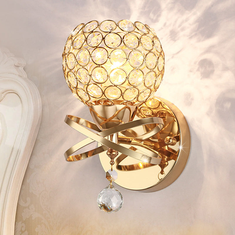 Lisslune | Cross arm globe neck metal umbrella wall lamp crystal wall lamp in gold with hanging crystal ball