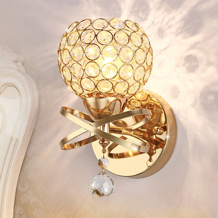 Lisslune | Cross arm globe neck metal umbrella wall lamp crystal wall lamp in gold with hanging crystal ball