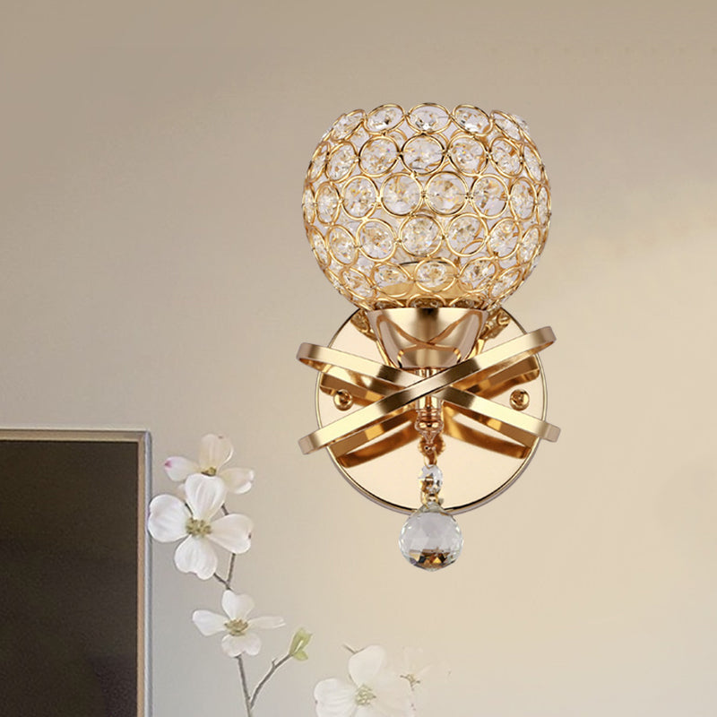 Lisslune | Cross arm globe neck metal umbrella wall lamp crystal wall lamp in gold with hanging crystal ball