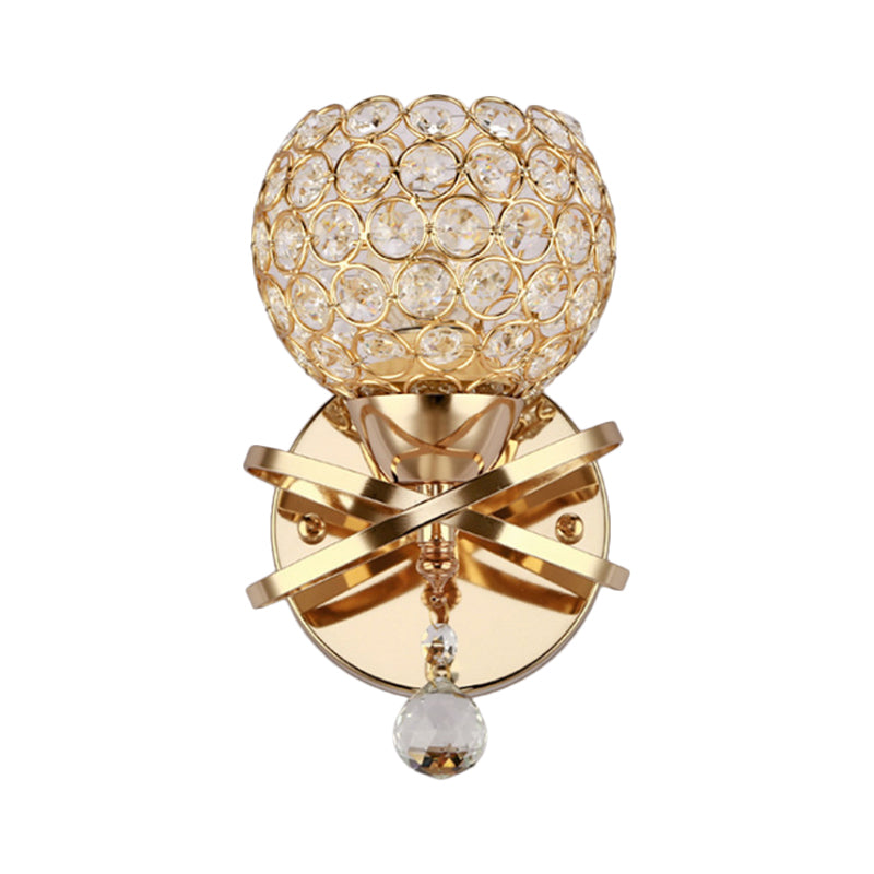 Lisslune | Cross arm globe neck metal umbrella wall lamp crystal wall lamp in gold with hanging crystal ball