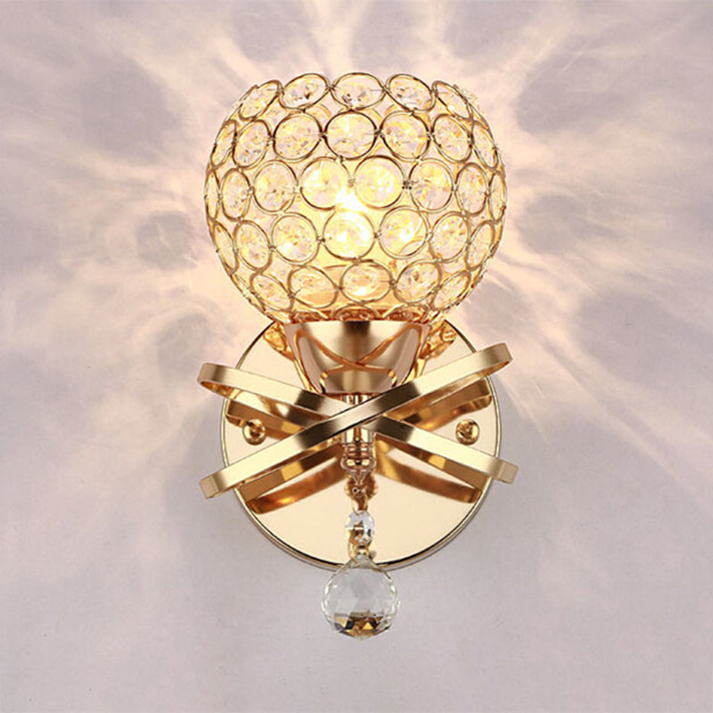 Lisslune | Cross arm globe neck metal umbrella wall lamp crystal wall lamp in gold with hanging crystal ball
