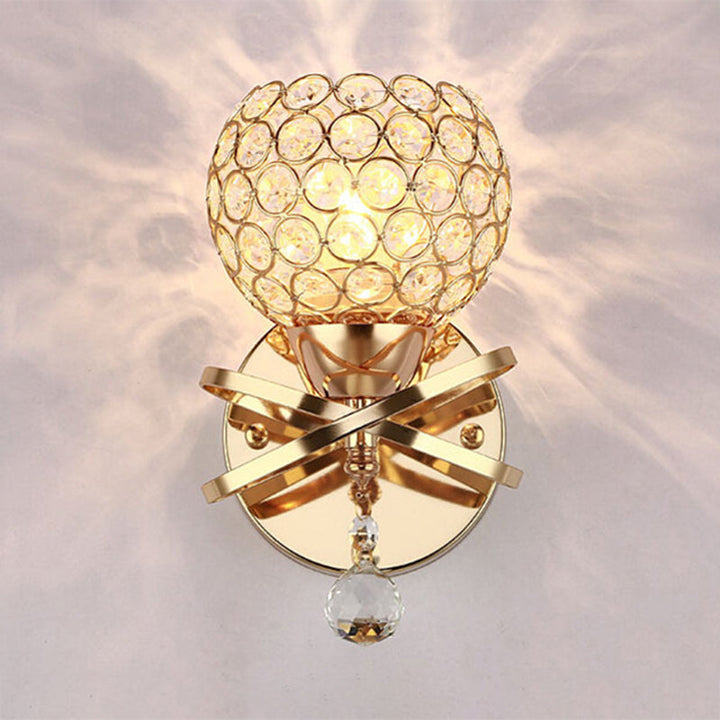 Lisslune | Cross arm globe neck metal umbrella wall lamp crystal wall lamp in gold with hanging crystal ball