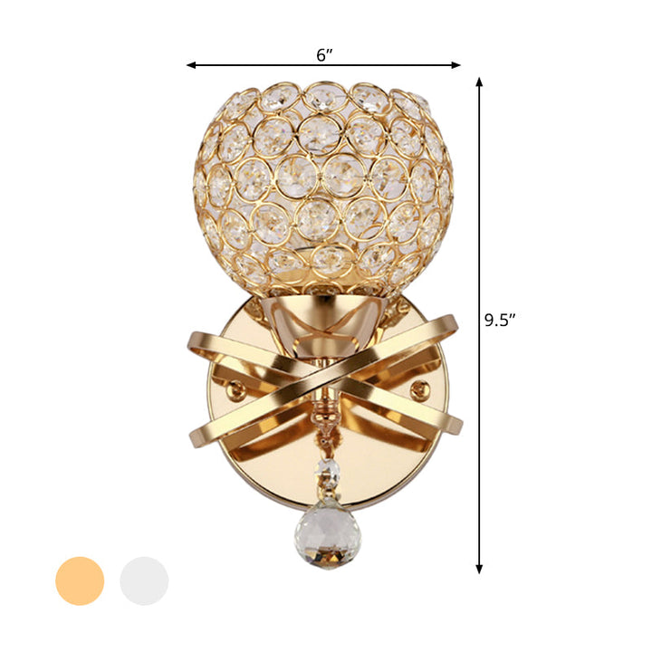 Lisslune | Cross arm globe neck metal umbrella wall lamp crystal wall lamp in gold with hanging crystal ball