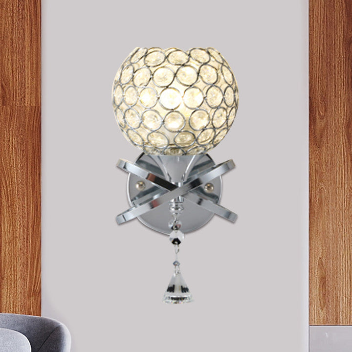 Lisslune | Cross arm globe neck metal umbrella wall lamp crystal wall lamp in gold with hanging crystal ball