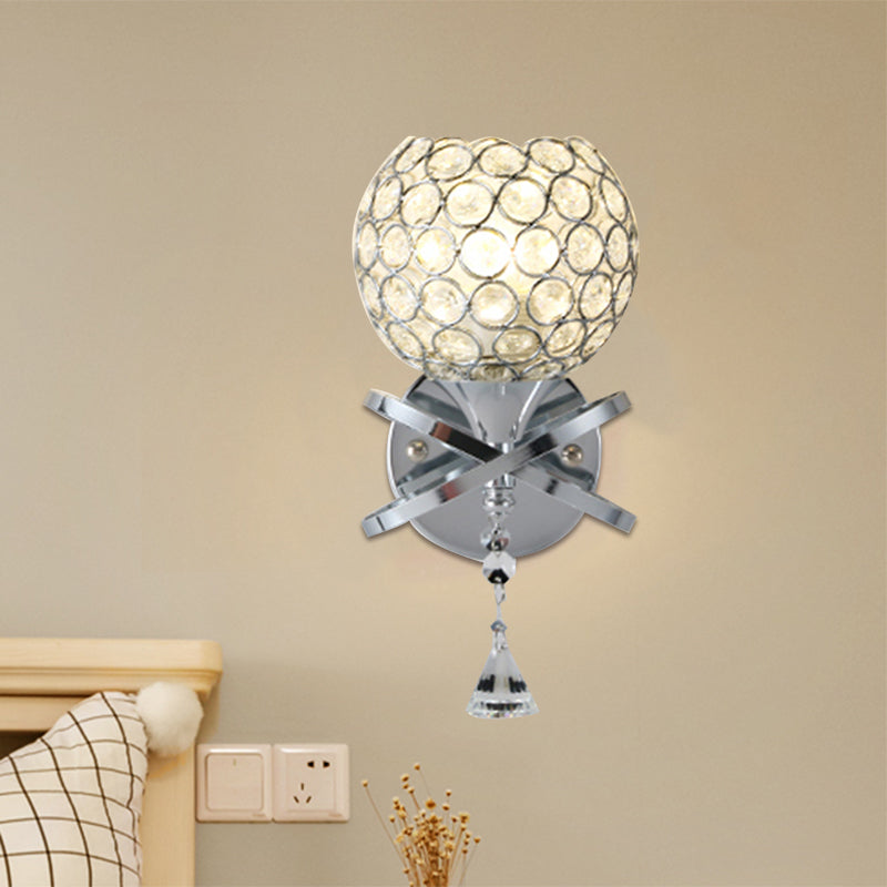 Lisslune | Cross arm globe neck metal umbrella wall lamp crystal wall lamp in gold with hanging crystal ball