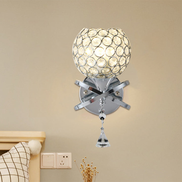 Lisslune | Cross arm globe neck metal umbrella wall lamp crystal wall lamp in gold with hanging crystal ball