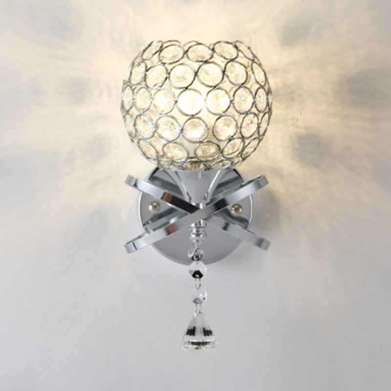 Lisslune | Cross arm globe neck metal umbrella wall lamp crystal wall lamp in gold with hanging crystal ball