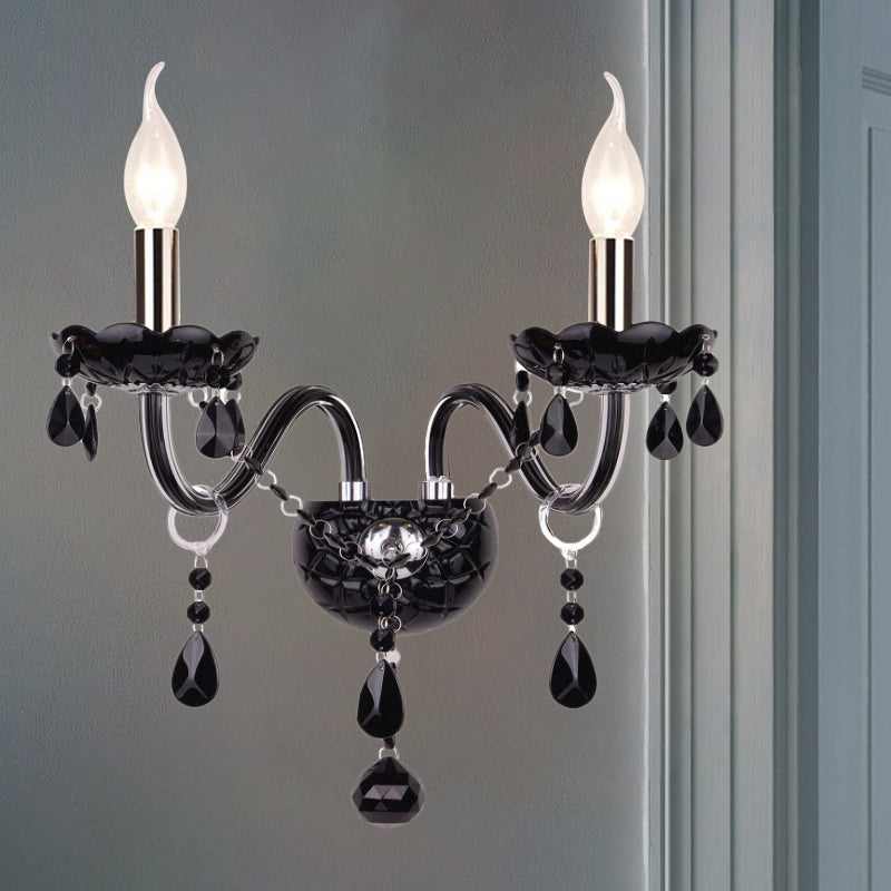 Skørter | Black Candle Style Wall Light Crystal S-Shape Arm Wall Light