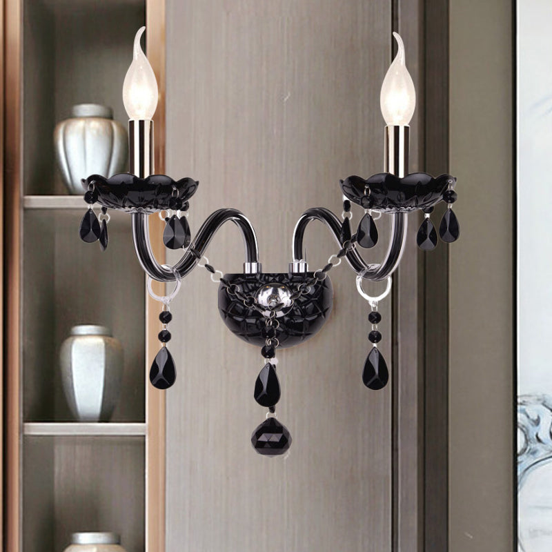 Skørter | Black Candle Style Wall Light Crystal S-Shape Arm Wall Light