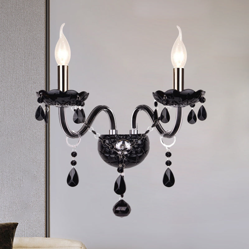 Skørter | Black Candle Style Wall Light Crystal S-Shape Arm Wall Light
