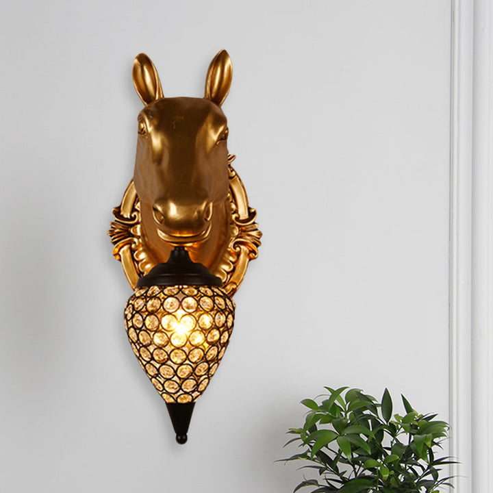 Skørter | Metal animal wall lamp black crystal hollow cone shade wall light
