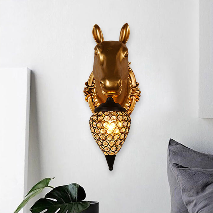 Skørter | Metal animal wall lamp black crystal hollow cone shade wall light