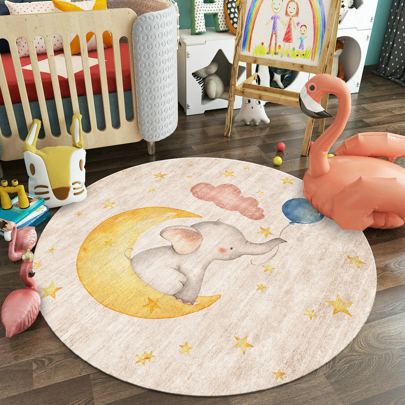 Lisslune | Pastel Colorful Animals Carpet Synthetic Cartoon Rug Non-slip Back Stain Resistant Carpet for Preschool