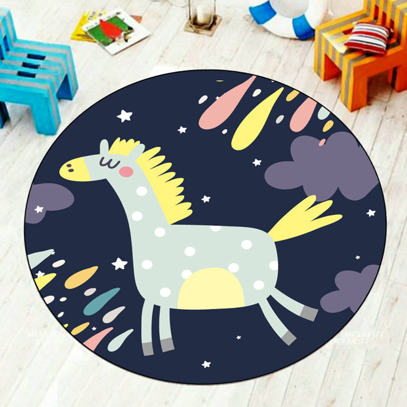 Lisslune | Cartoon Kids Room Carpet Multi-Color Animals Carpet Polyester Washable Stain Resistant Non-Slip Bottom Carpet