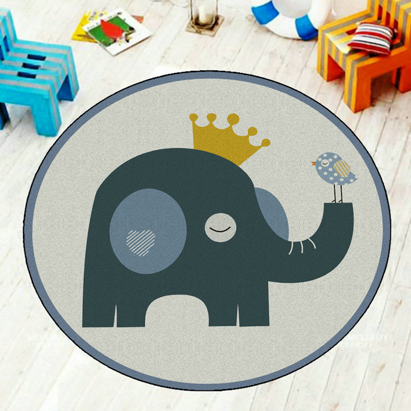 Lisslune | Cartoon Kids Room Carpet Multi-Color Animals Carpet Polyester Washable Stain Resistant Non-Slip Bottom Carpet