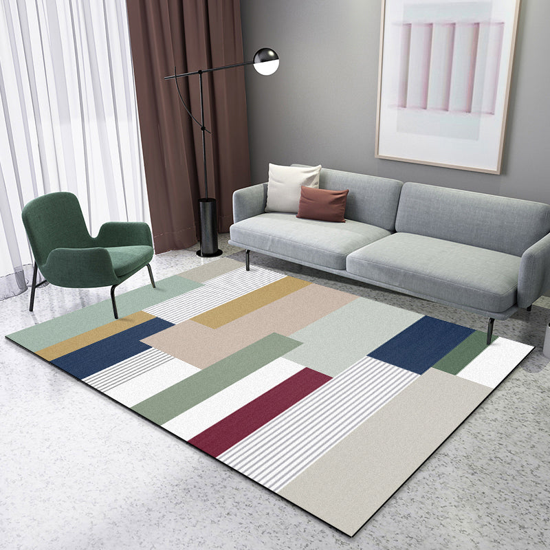 Lisslune | Novelty Colorblock Area Rug Multicolor Polyester Rug Stain Resistant Non-Slip Carpet for the Living Room