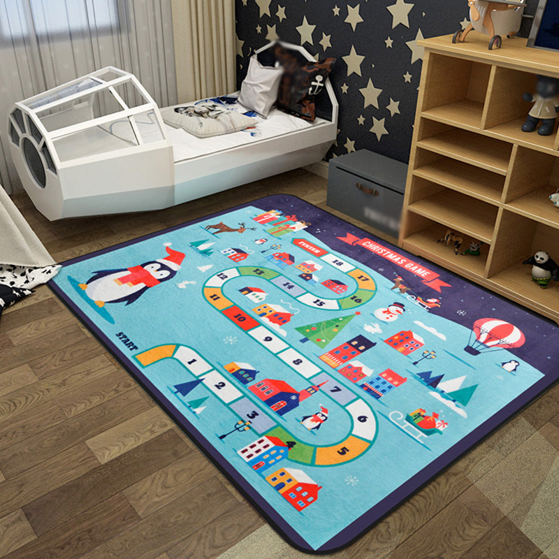 Lisslune | Cartoon Railway Area Rug Multicolored polypropylene rug pet-friendly non-slip rug for children