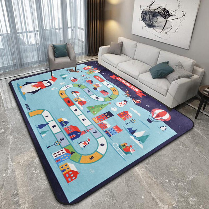 Lisslune | Cartoon Railway Area Rug Multicolored polypropylene rug pet-friendly non-slip rug for children