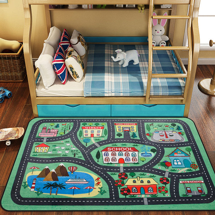 Lisslune | Cartoon Railway Area Rug Multicolored polypropylene rug pet-friendly non-slip rug for children