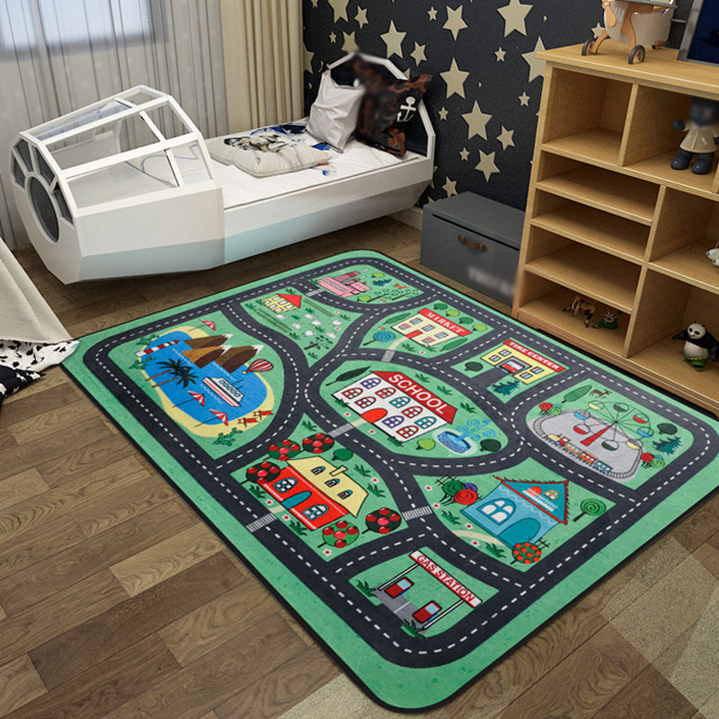 Lisslune | Cartoon Railway Area Rug Multicolored polypropylene rug pet-friendly non-slip rug for children