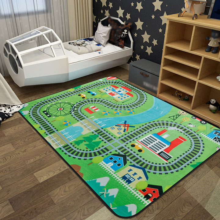 Lisslune | Cartoon Railway Area Rug Multicolored polypropylene rug pet-friendly non-slip rug for children