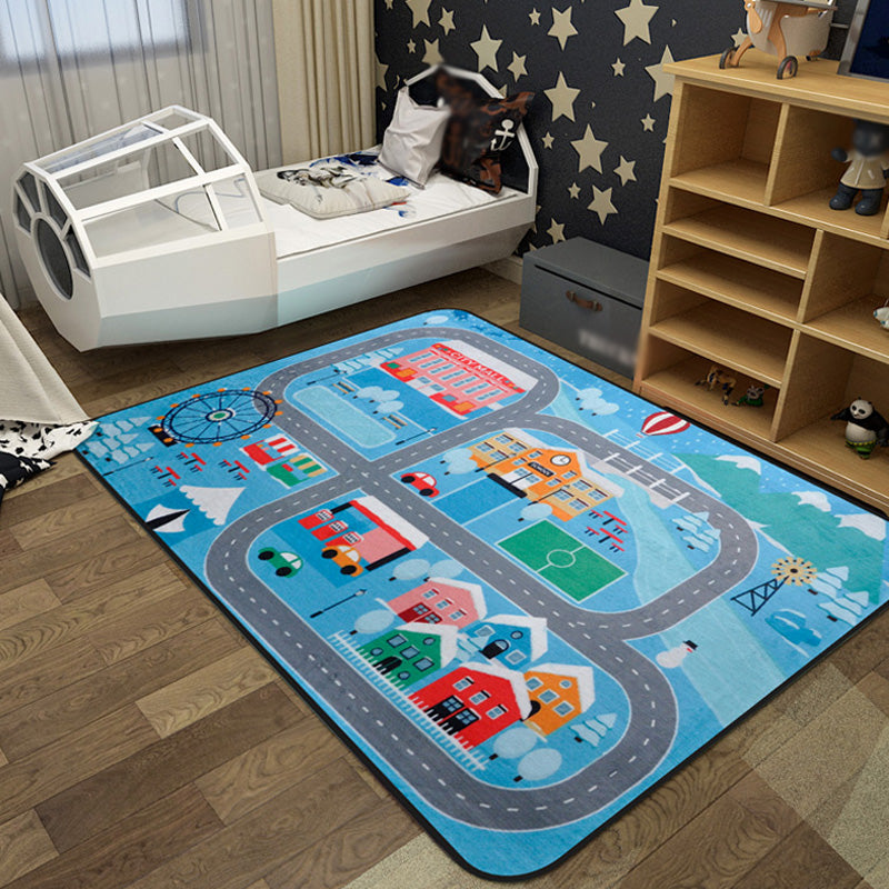 Lisslune | Cartoon Railway Area Rug Multicolored polypropylene rug pet-friendly non-slip rug for children