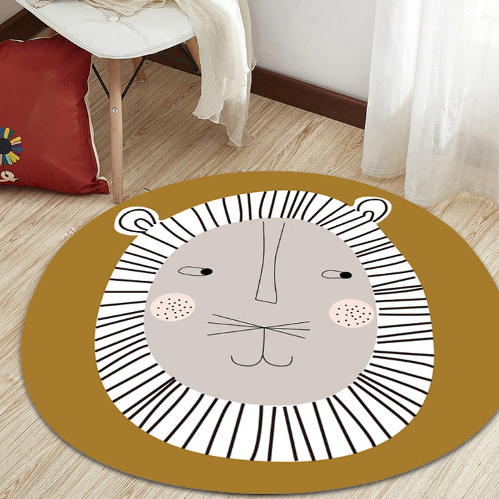 Lisslune | Dark Color Cartoon Area Rug Synthetic Animal Head Carpet Stain Resistant Non-Slip Rug for Children's Room
