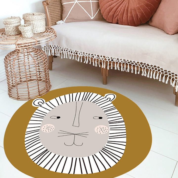 Lisslune | Dark Color Cartoon Area Rug Synthetic Animal Head Carpet Stain Resistant Non-Slip Rug for Children's Room